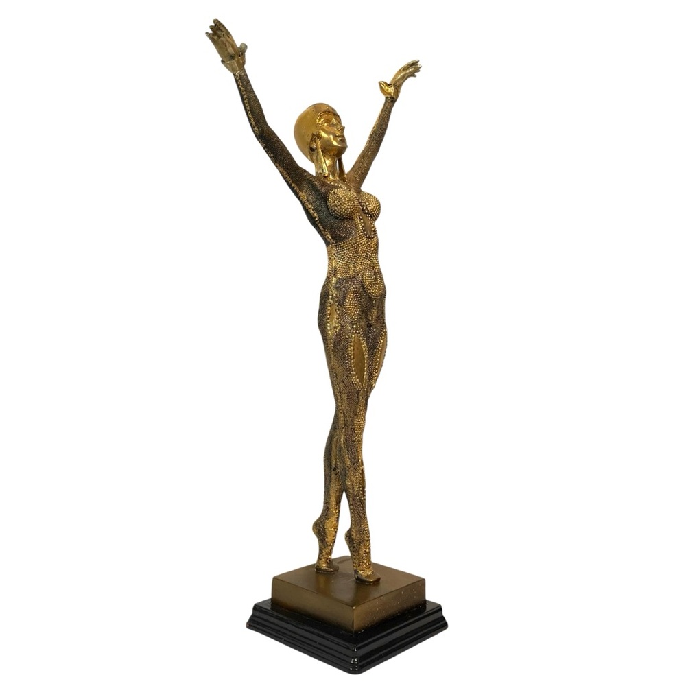 Vintage 1970s Art Deco Demetre Chiparus Style Wood Resin Reproduction Statue
